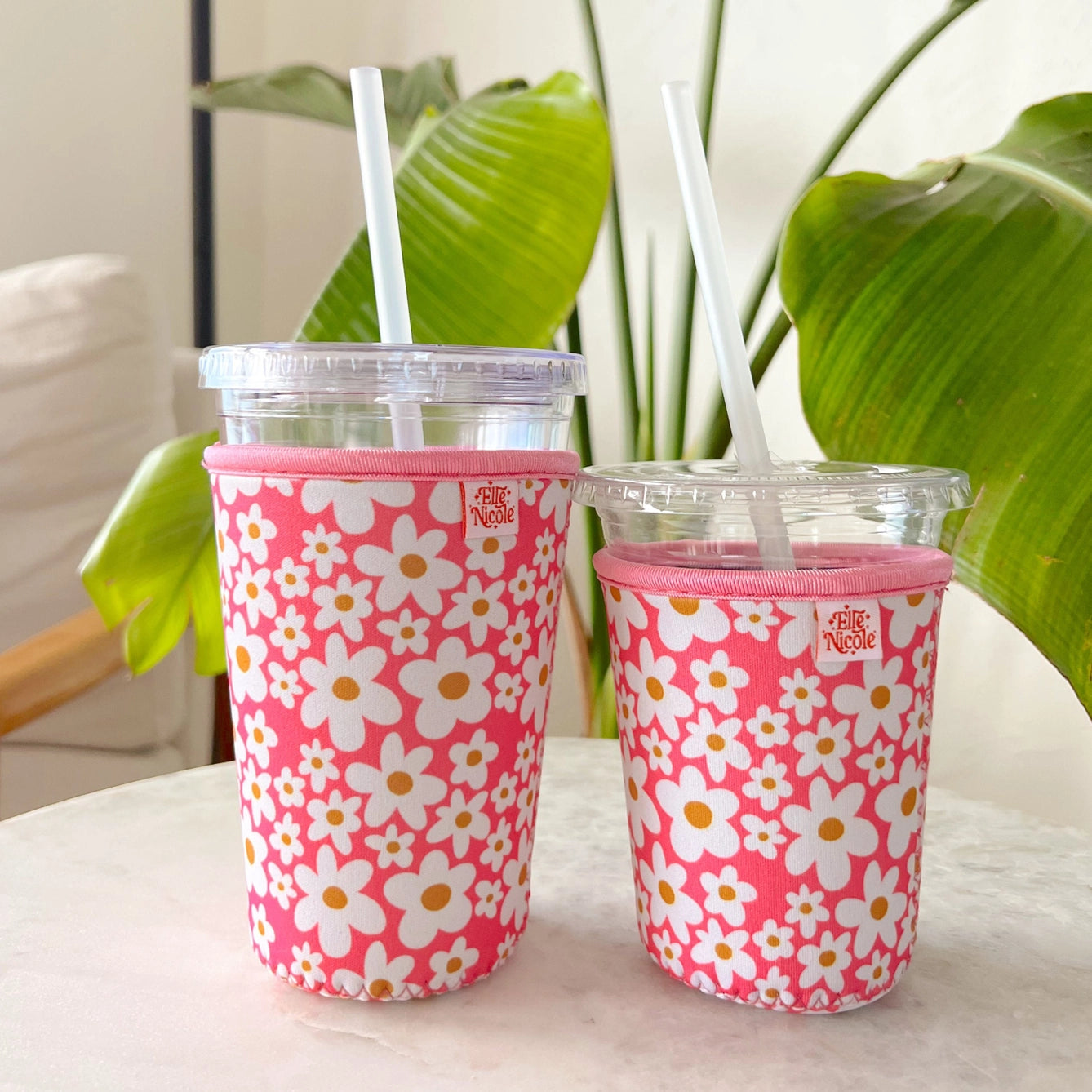Coffee Cup Cover - Pink Floral - Iced Coffee Sleeve 16 ounce