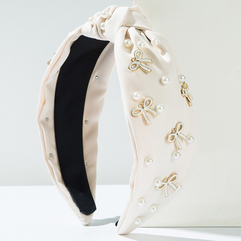 Pearl Bow Hair Band Headband | White