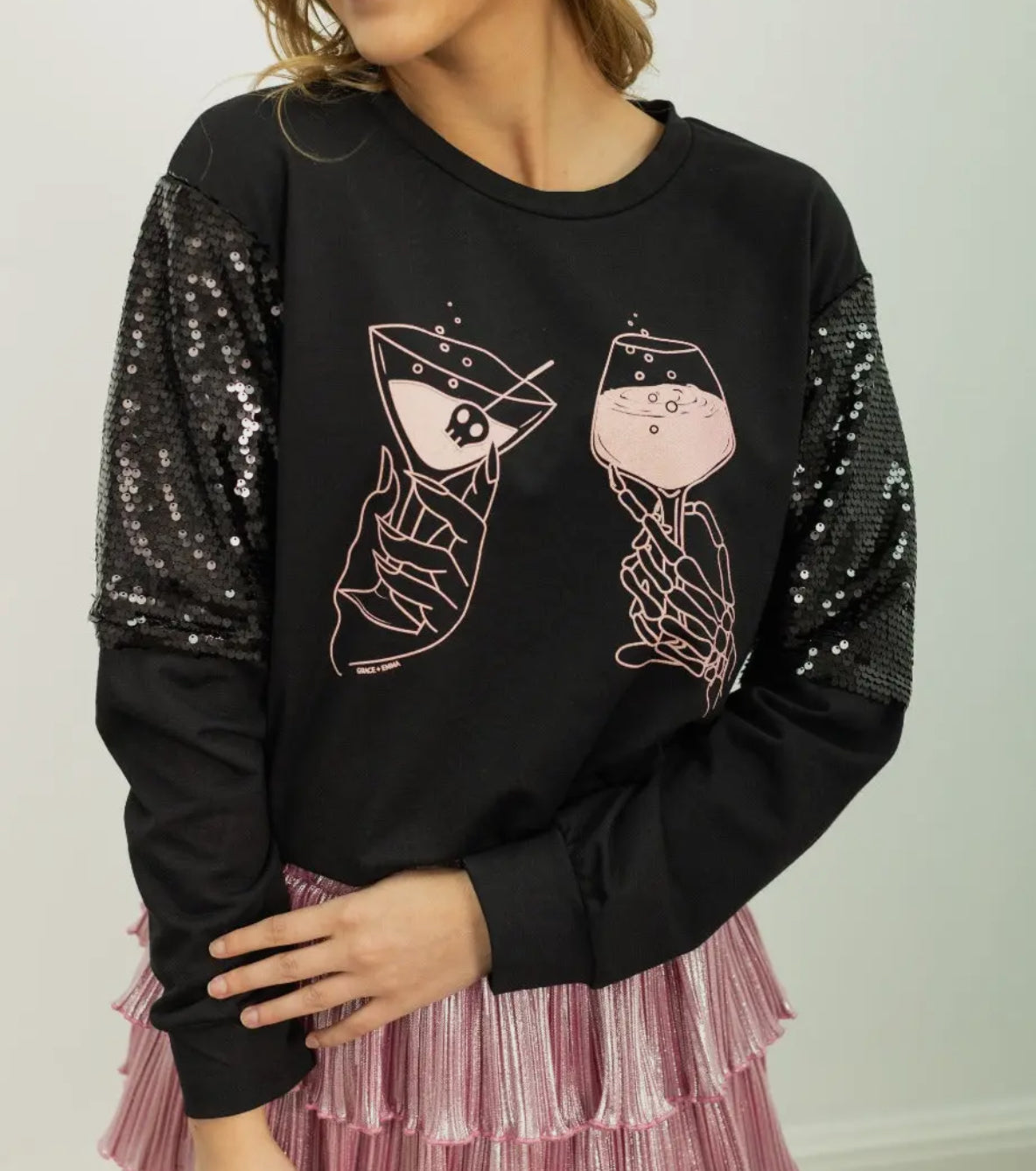 Pick Your Poison on Sequins Sweatshirt, Black