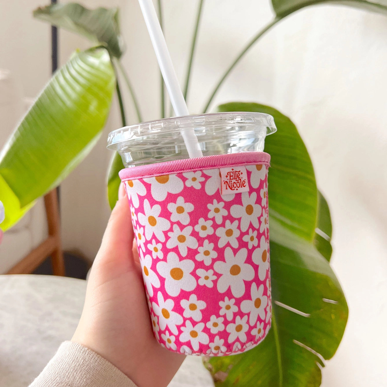 Coffee Cup Cover - Pink Floral - Iced Coffee Sleeve 16 ounce