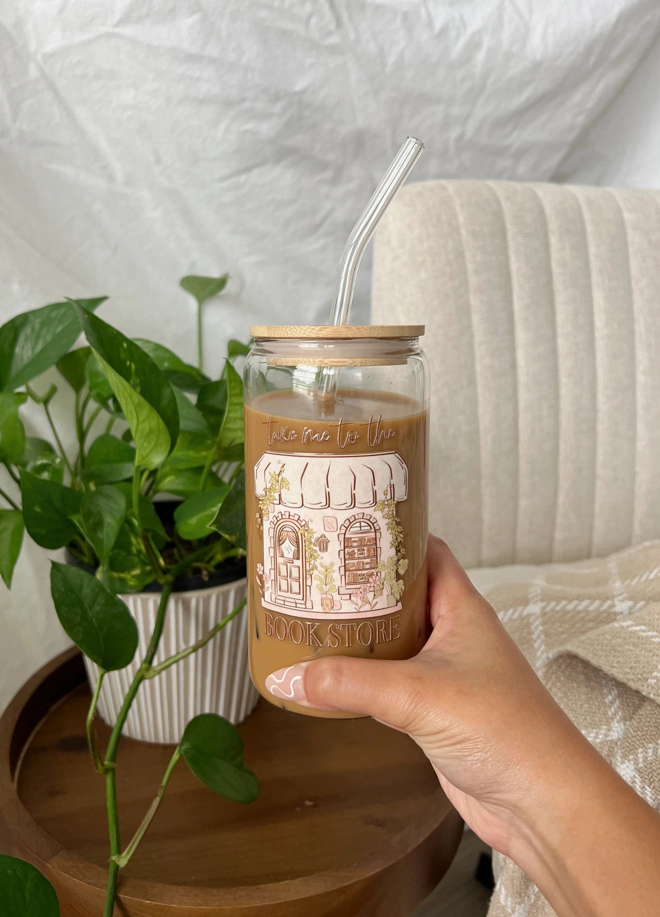 Take Me To The Bookstore | Glass Coffee Cup