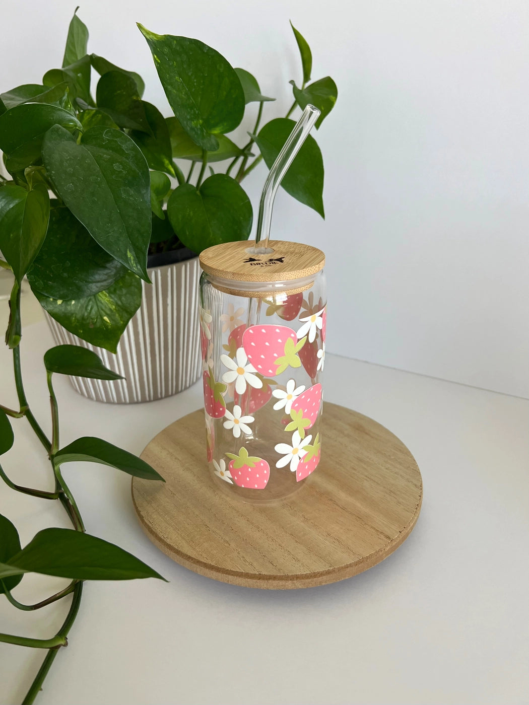 Strawberry Floral Iced Coffee Glass, Summer Strawberry Glass | SOLD OUT