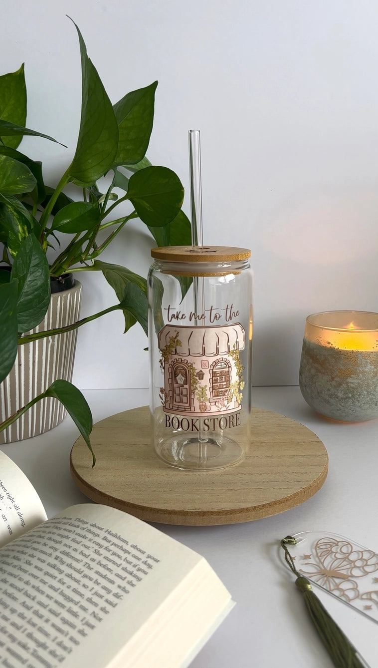 Take Me To The Bookstore | Glass Coffee Cup