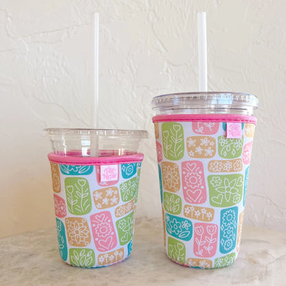 Coffee Cup Cover - Blocked Floral - Iced Coffee Sleeve 16 ounce