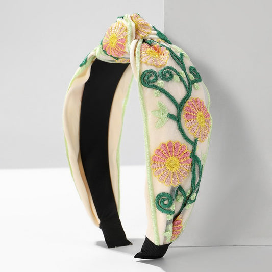 Colorful Floral Embroidery Hair Band Headband | Pink