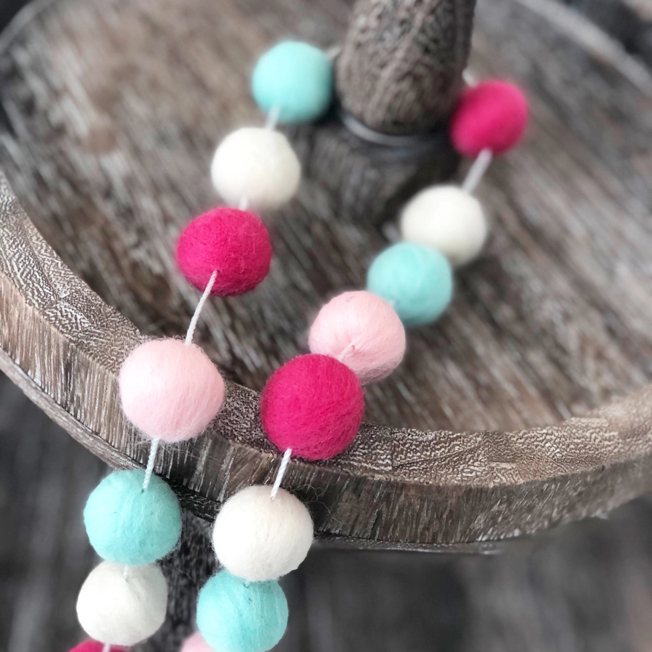 Felt Balls Garland - Light Pink and Spring Colors | Home Decor