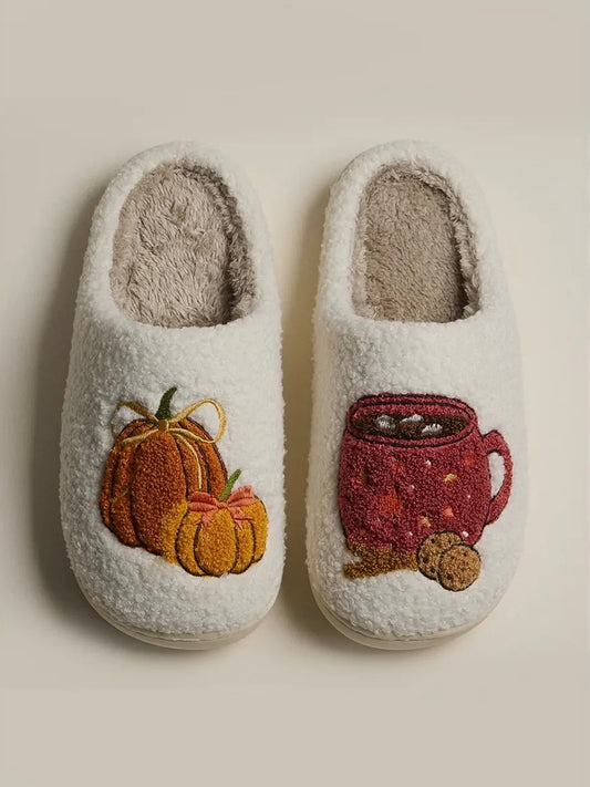 Pumpkin Spice Fleece Cozy Slippers