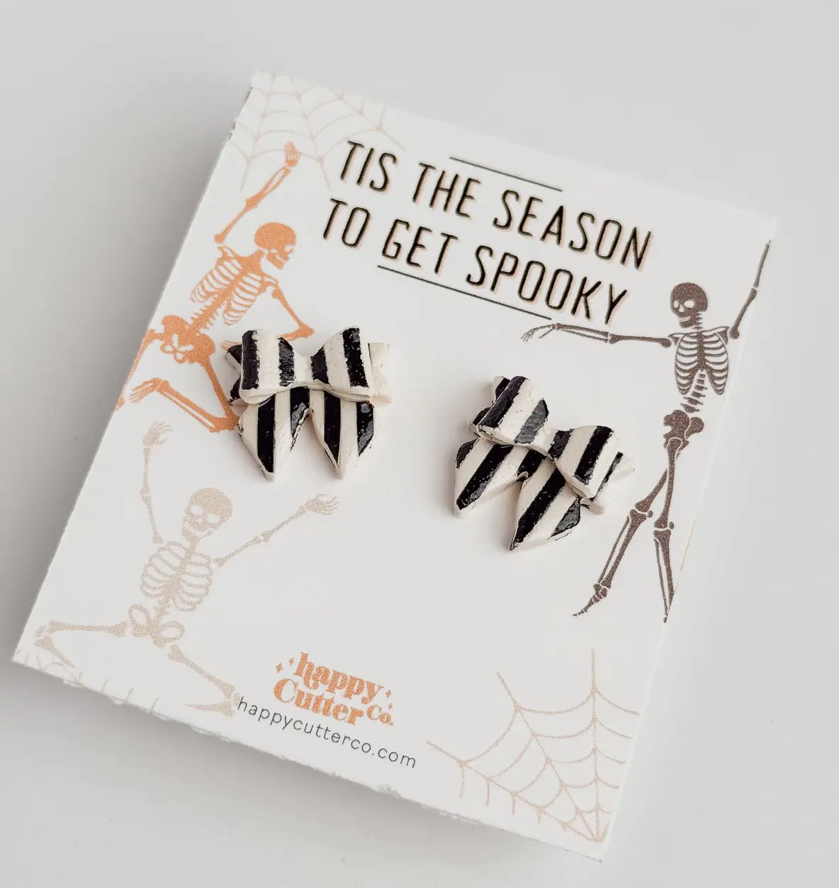 Black and White Striped Bow Halloween Earrings
