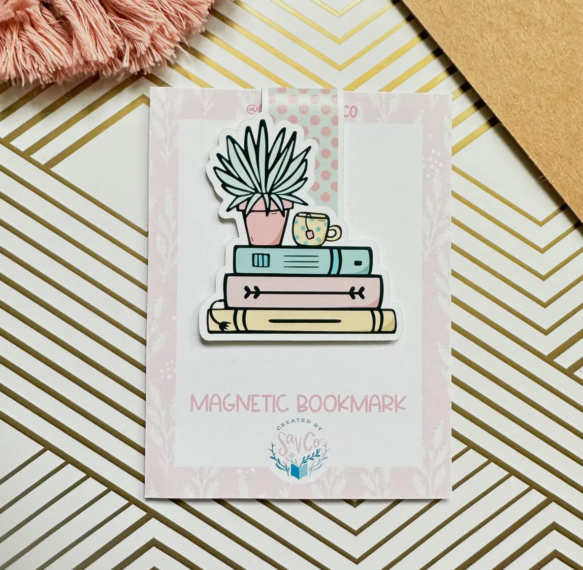 Floral Book and Tea Magnetic Bookmark