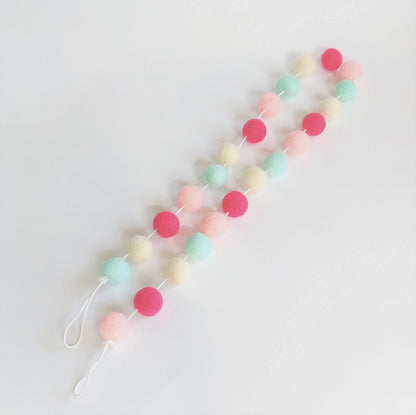 Felt Balls Garland - Light Pink and Spring Colors | Home Decor