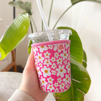 Coffee Cup Cover - Pink Floral - Iced Coffee Sleeve 16 ounce