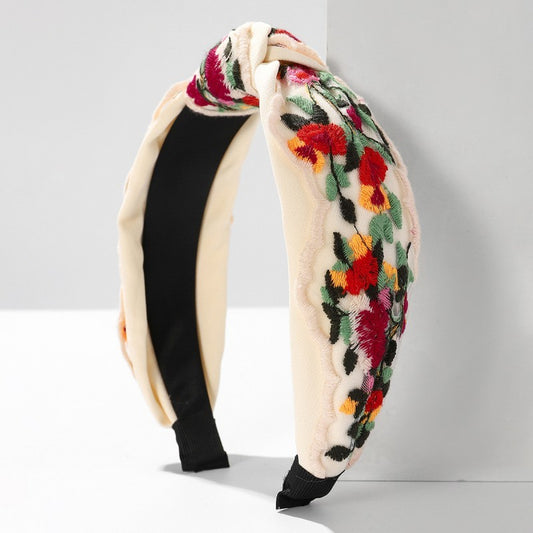 Colorful Floral Embroidery Hair Band Headband | Red
